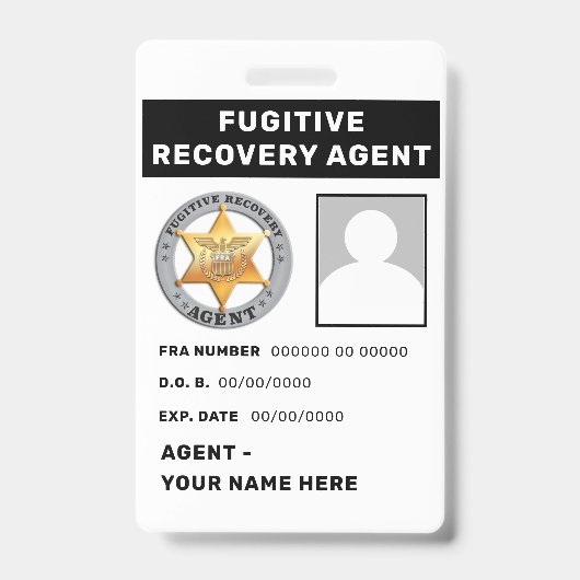 FUGITIVE ERHOLUNG AGENT Lanyard Abzeichen Ausweis (Vorderseite)