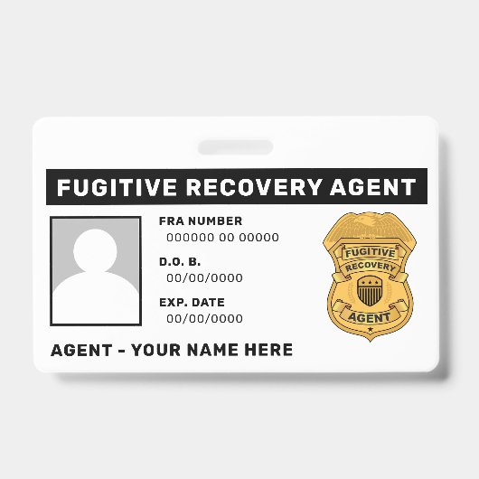 FUGITIVE ERHOLUNG AGENT Lanyard Abzeichen Ausweis (Vorderseite)