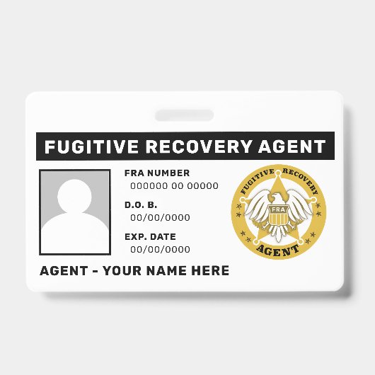 FUGITIVE ERHOLUNG AGENT Lanyard Abzeichen Ausweis (Vorderseite)
