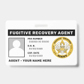 FUGITIVE ERHOLUNG AGENT Lanyard Abzeichen Ausweis (Rückseite)