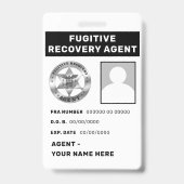 FUGITIVE ERHOLUNG AGENT Lanyard Abzeichen Ausweis (Rückseite)