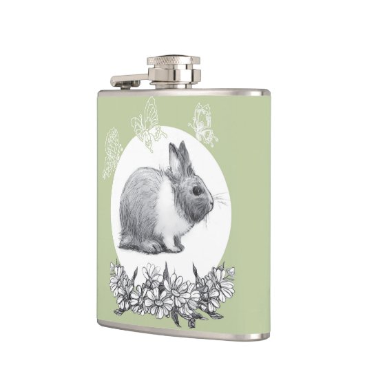 Fühl das Kaninchen. Bleistift zeichnend. Flachmann (Links)