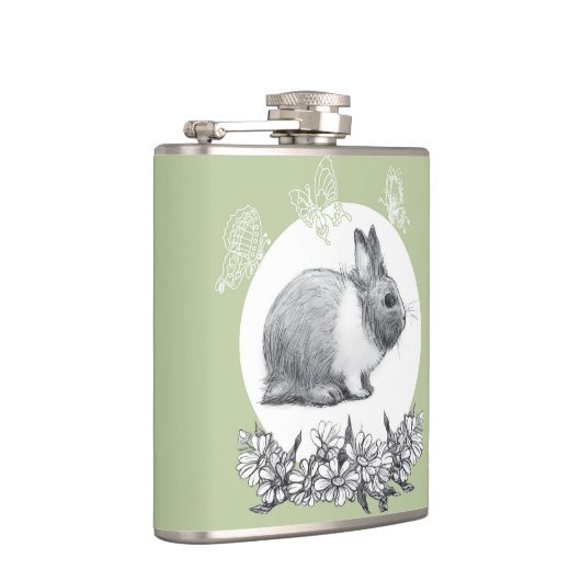 Fühl das Kaninchen. Bleistift zeichnend. Flachmann (Rechts)