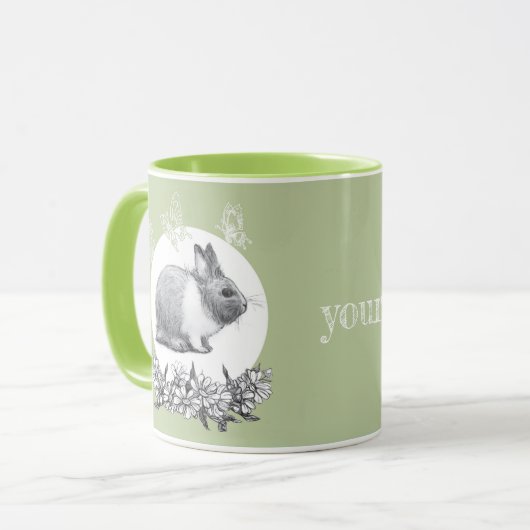 Fühl das Kaninchen. Bleistift zeichnend. Tasse (Vorderseite Links)