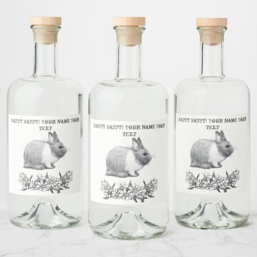 Fühl das Kaninchen. Stift zeichnend einfarbig Alkoholflaschenetikett (Flaschen)