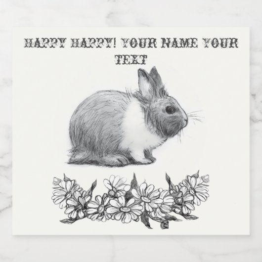 Fühl das Kaninchen. Stift zeichnend einfarbig Alkoholflaschenetikett (Einzelnes Label)