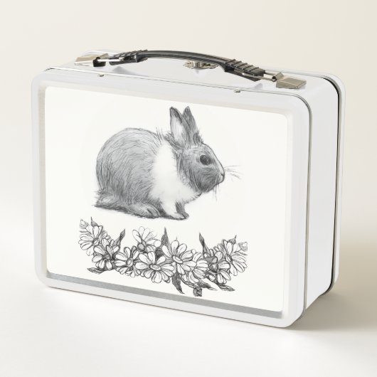 Fühl das Kaninchen. Stift zeichnend einfarbig Metall Brotdose (Rückseite)