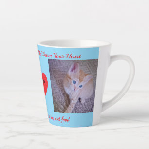 Fühl dich blaues warmes Herz Katzenfoto Milchtasse