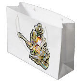 Fühlen Sie die Blues - Künstlerisches Gitarrendesi Große Geschenktüte (Rückseite Schrägansicht)