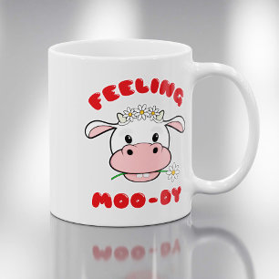 Fühlen Sie sich Moo-dig   Süße Cartoon-Kuh-Zitat-T Kaffeetasse
