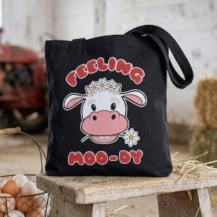 Fühlen Sie sich Moo-dig   Süße Cartoon-Kuh-Zitat-T Tasche