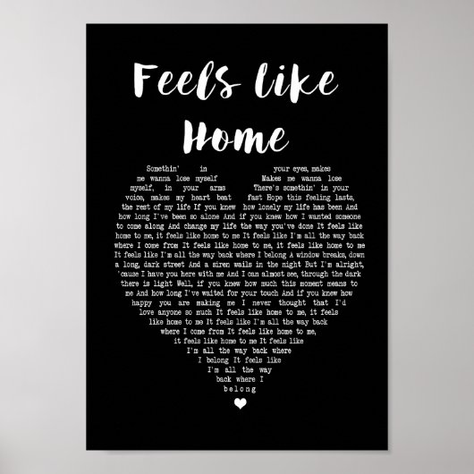 Fühlt sich wie Zuhause Black Heart Song Lyric Prin Poster (Vorne)