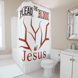 Führe das Blut von Jesus Duschvorhang (weiß)