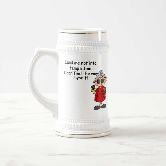 Führe mich nicht in Versuchung Spaß Bierglas (Links)