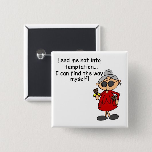 Führe mich nicht in Versuchung Spaß Button (Vorne & Hinten)