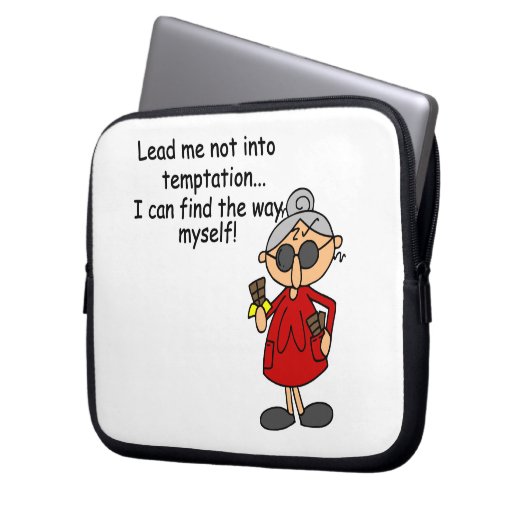 Führe mich nicht in Versuchung Spaß Laptopschutzhülle (Vorderseite Links)