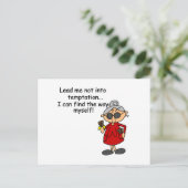 Führe mich nicht in Versuchung Spaß Postkarte (Stehend Vorderseite)