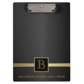 Führungskraft Black & Gold Monogram Design Klemmbrett (Vorderseite)