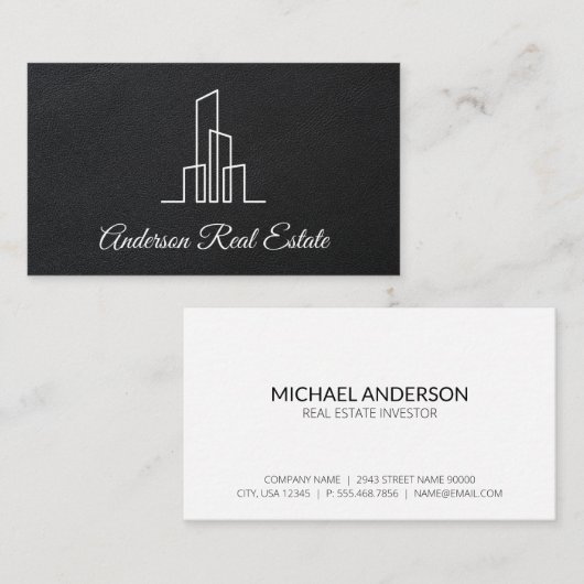 Führungskraft Black Leather | Realtor | Metropole Visitenkarte (Vorne/Hinten)