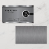 Führungskraft Black Steel Chrome Monogram Visitenkarte (Vorne/Hinten)