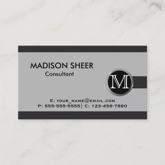Führungskraft Black Steel Monogram Business Card Visitenkarte (Vorderseite)