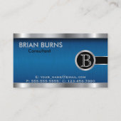 Führungskraft Blue Brush and Steel Monogram Visitenkarte (Vorderseite)