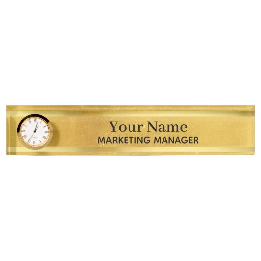 Führungskraft Brass Desktop Mini Gold Clock Namens Namensplakette (Vorderseite)