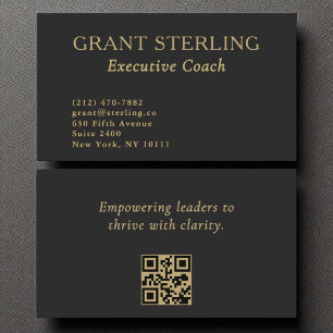 Führungskraft Coach Minimalistisch Black Gold QR C Visitenkarte
