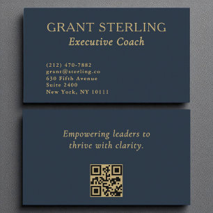 Führungskraft Coach Navy Blue Gold QR Code Visitenkarte