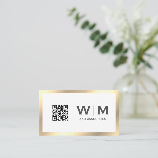 Führungskraft Gold Classic Monogramm | QR CODE Visitenkarte (Stehend Vorderseite)