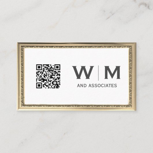 Führungskraft Gold Frame Antik Monogramm | qr Code Visitenkarte (Vorderseite)