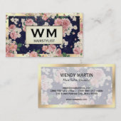 Führungskraft Gold Frame Blue Slate Floral Muster Visitenkarte (Vorne/Hinten)