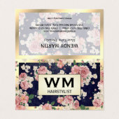 Führungskraft Gold Frame Blue Slate Floral Muster Visitenkarten (Außenseite Aufgefaltet)