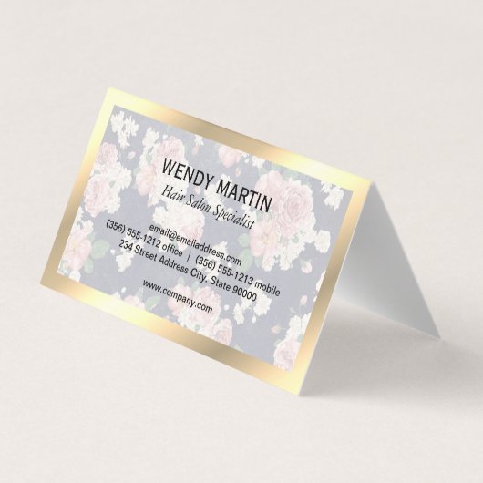 Führungskraft Gold Frame Blue Slate Floral Muster Visitenkarten (Rückseite)