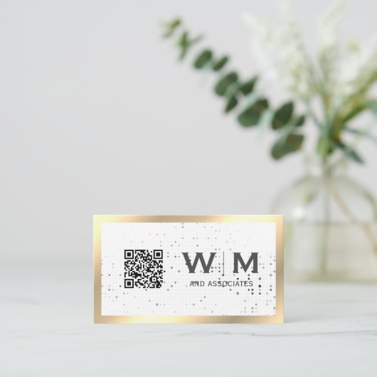Führungskraft Gold Monogram | QR CODE Visitenkarte (Stehend Vorderseite)