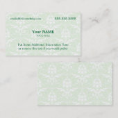 Führungskraft Grün und Weiß Damask Visitenkarte (Vorne/Hinten)