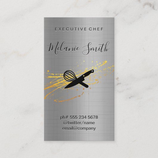 Führungskraft Koch | Metallischer Hintergrund Visitenkarte (Vorderseite)