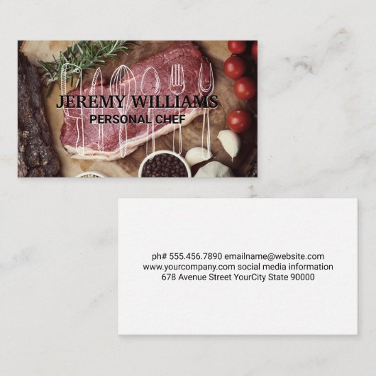 Führungskraft Koch | Steaks | Küchengeschirr Visitenkarte (Vorne/Hinten)