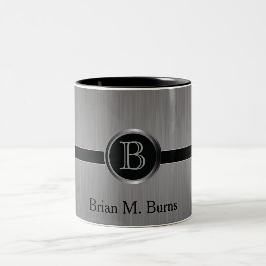Führungskraft Monogram Design - Black Brush Steel Zweifarbige Tasse (Mittel)
