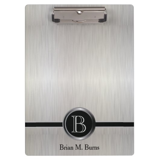 Führungskraft Monogram Design - Weißer Pinselstahl Klemmbrett (Vorderseite)