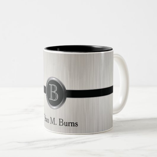 Führungskraft-Monogramm-Design | Weißer Brush Zweifarbige Tasse (VorderseiteRechts)