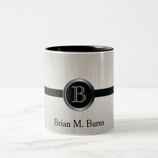 Führungskraft-Monogramm-Design | Weißer Brush Zweifarbige Tasse (Mittel)