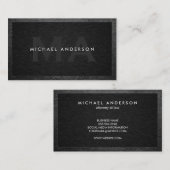 Führungskraft Monogramm | Schwarze Linde | Leather Visitenkarte (Vorne/Hinten)