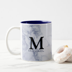 Führungskraft-Monogramm-weißer blauer Marmor Zweifarbige Tasse