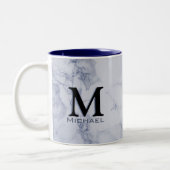 Führungskraft-Monogramm-weißer blauer Marmor Zweifarbige Tasse (Links)