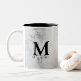 Führungskraft-Monogramm-weißer grauer Marmor Zweifarbige Tasse