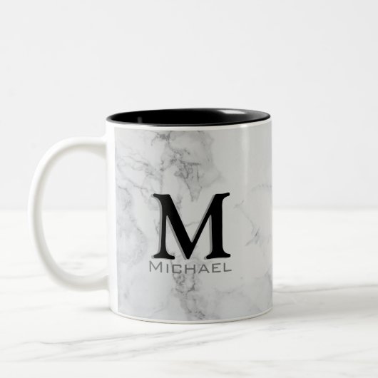 Führungskraft-Monogramm-weißer grauer Marmor Zweifarbige Tasse (Links)