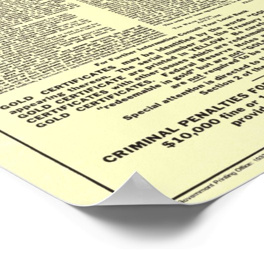 Führungskraft Order 6102 Verbot von Goldmünzen Poster (Ecke)