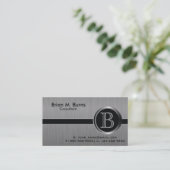 Führungskraft Schwarzer Pinselstahl Monogramm Visitenkarte (Stehend Vorderseite)