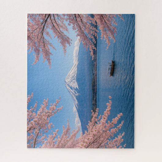 Fuji and Sakura by the Spring Lakeside Puzzle (Vertikal)